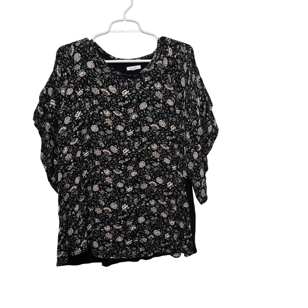 Maurices 1X Black Floral Mixed Media Boho Top Plus Size